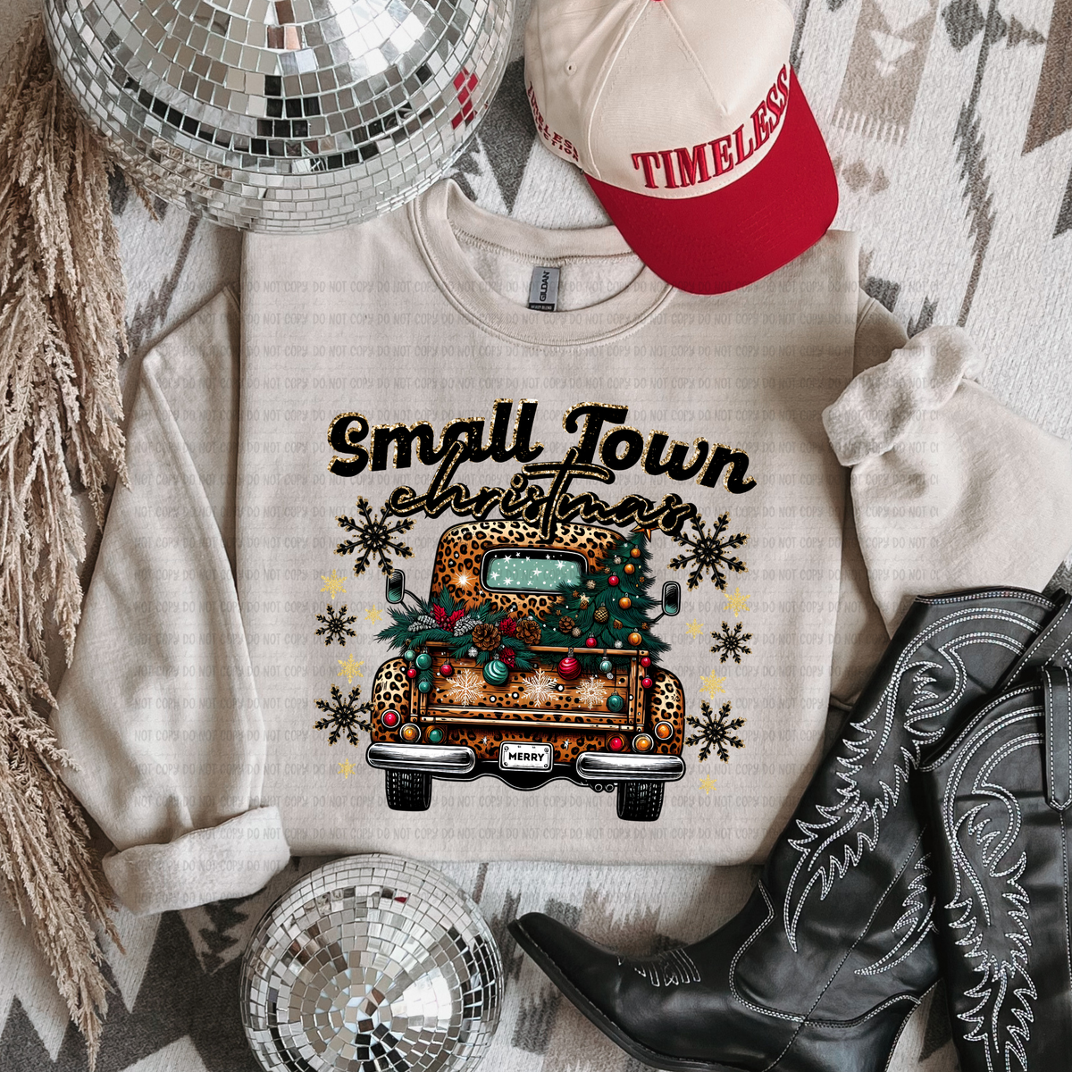 Small town Christmas leopard truck (revel) DTF Transfer