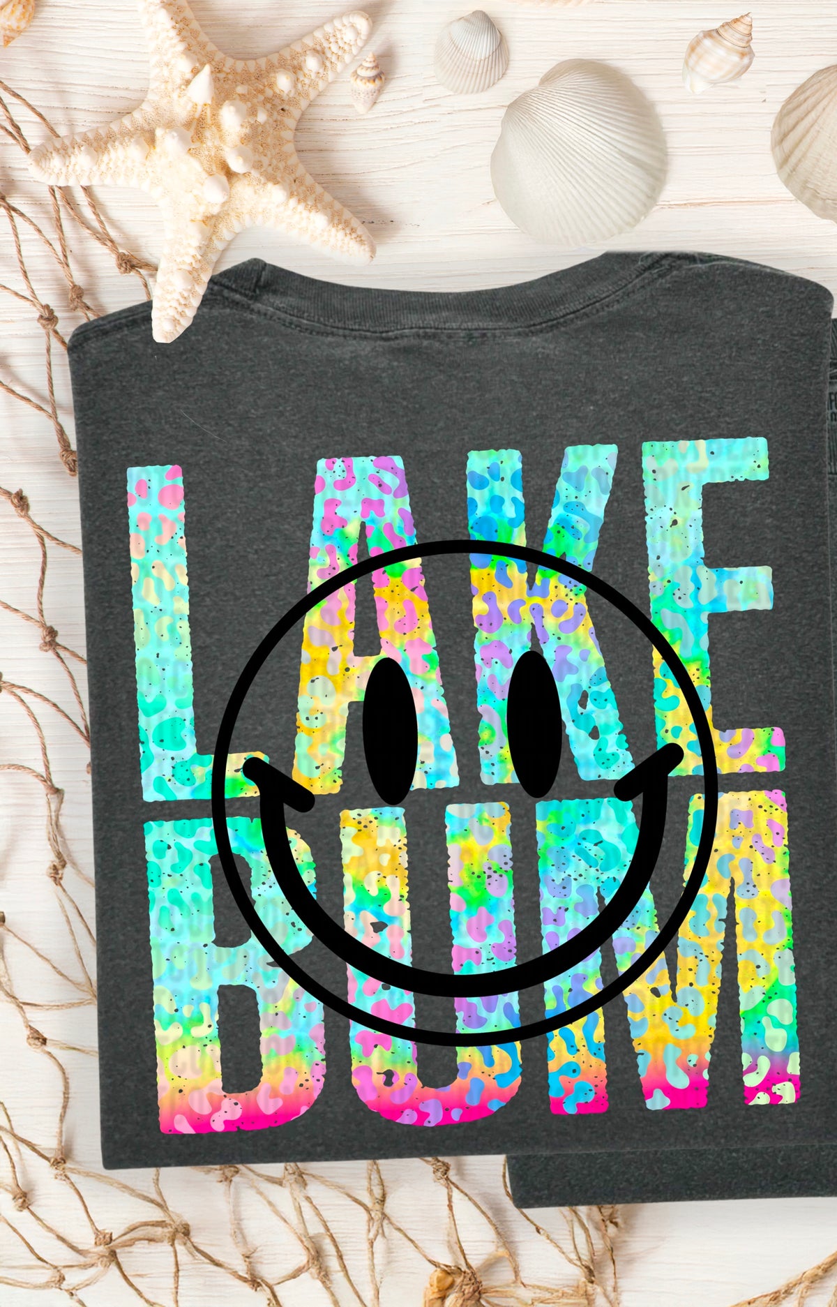 Lake bum black happy face 100124 DTF transfer
