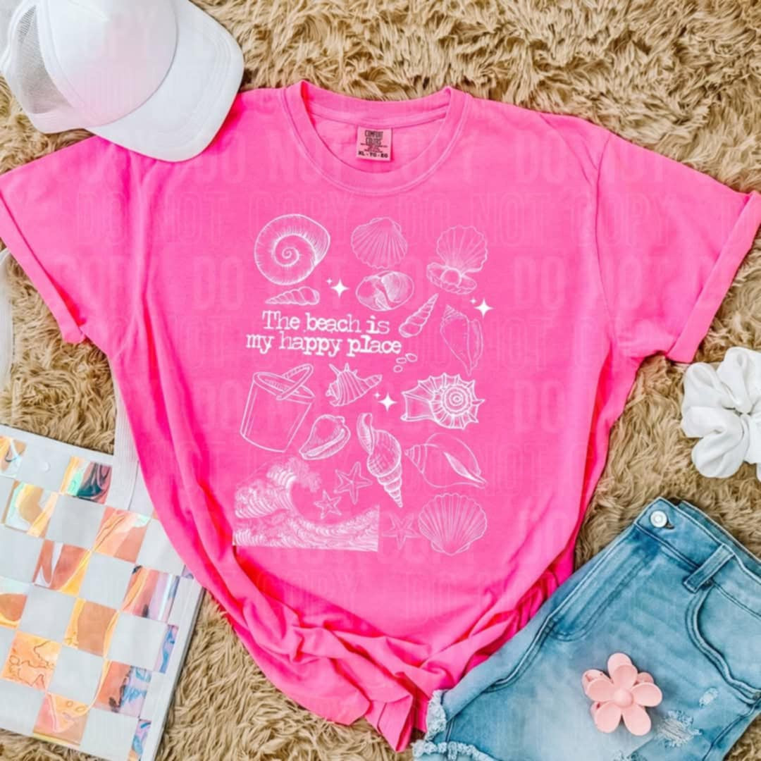 The beach is my happy place seashells WHITE 97209 DTF transfer