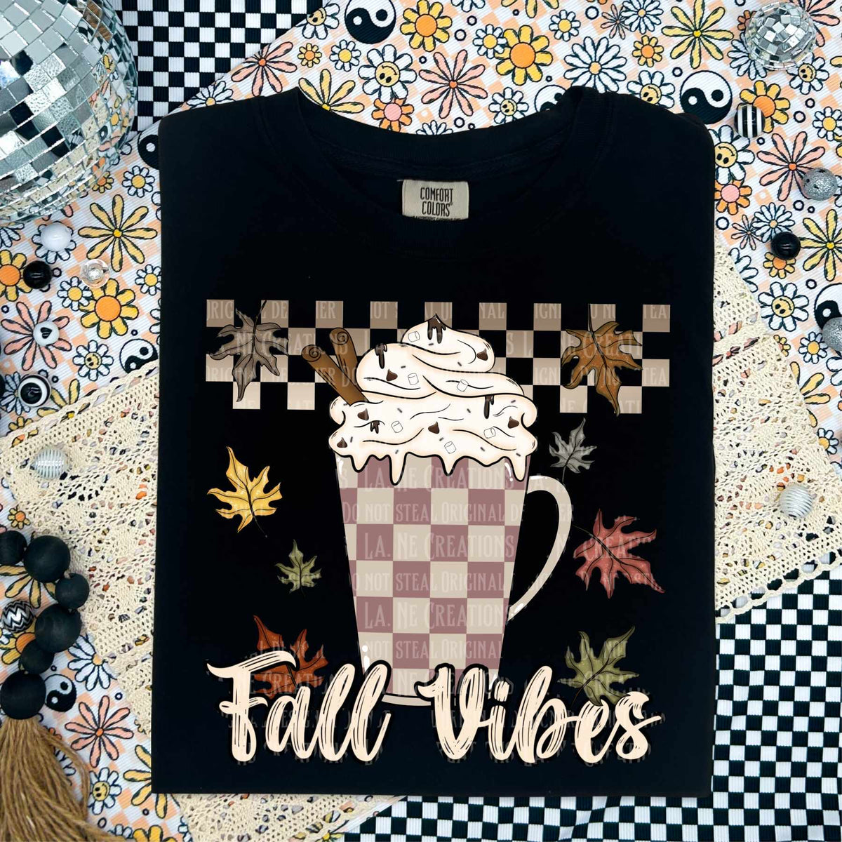 Fall vibes checkered cup (LANE) 50906 DTF transfer