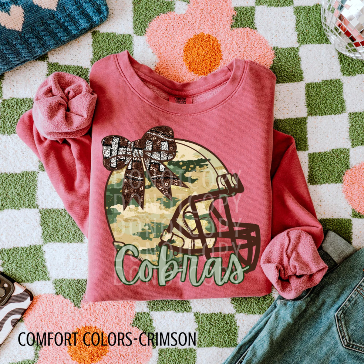 Cobras Camo Football Helmet with Bow (csg) DTF transfer