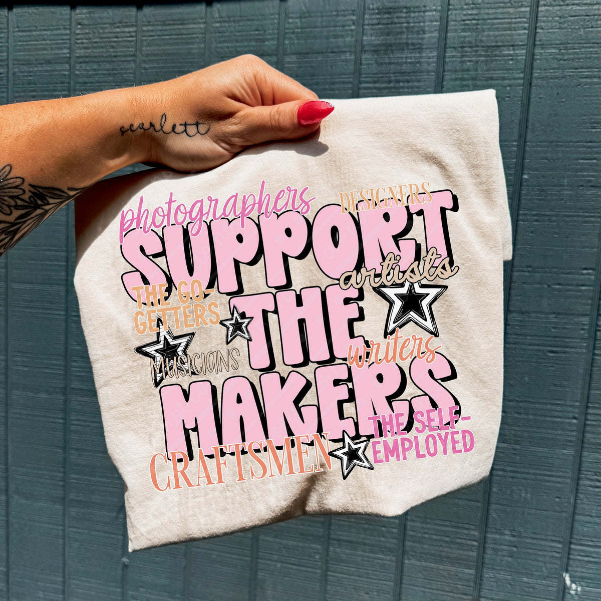 Support the makers (pink) scarlow DTF Transfer