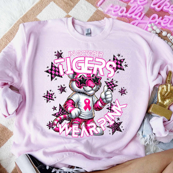 In October tigers wear pink mascot 58998 DTF transfer