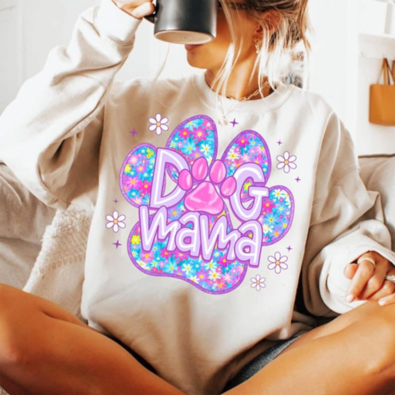 Dog mama floral filled paw 107552 DTF transfer