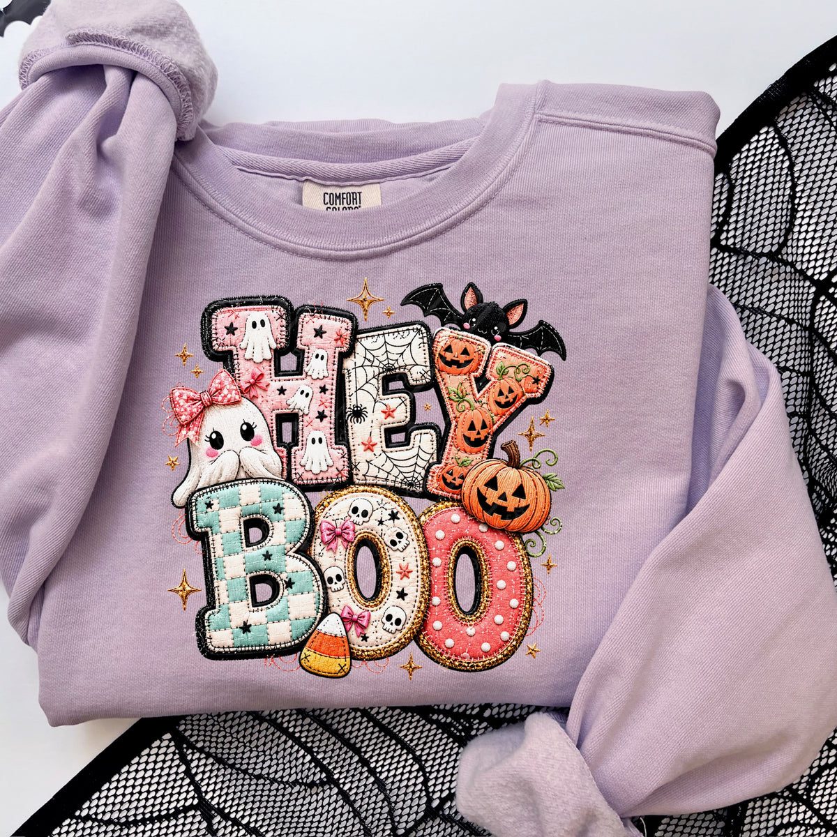 Hey Boo (with ghost and bat) DTF Transfer