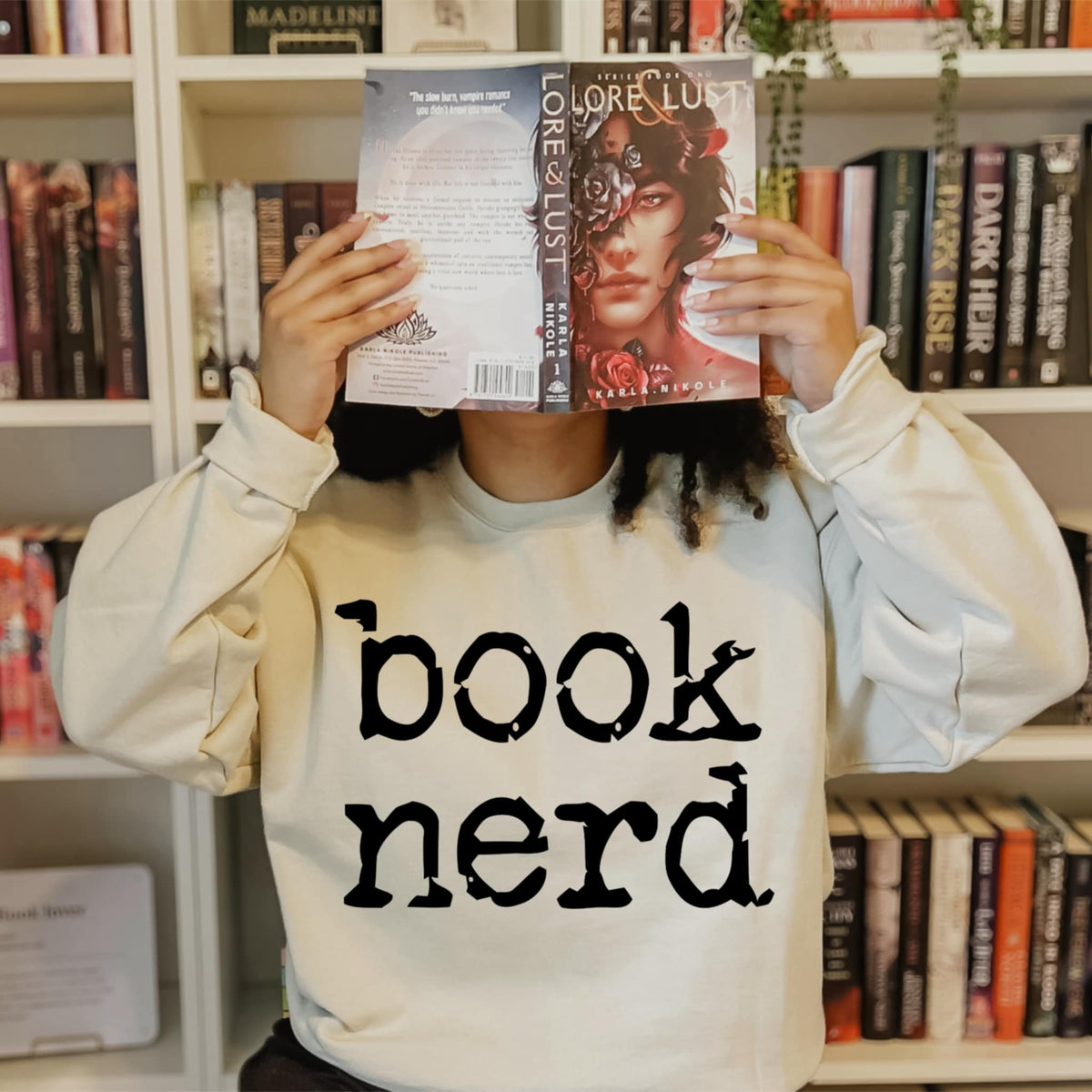 Book Nerd black font (abd) DTF transfer