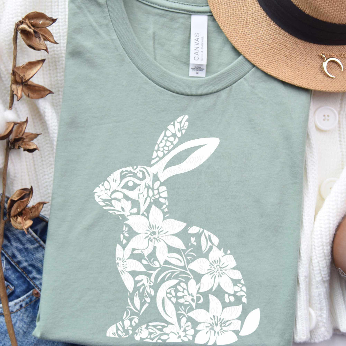 White floral bunny (TTD) 84439 DTF transfer