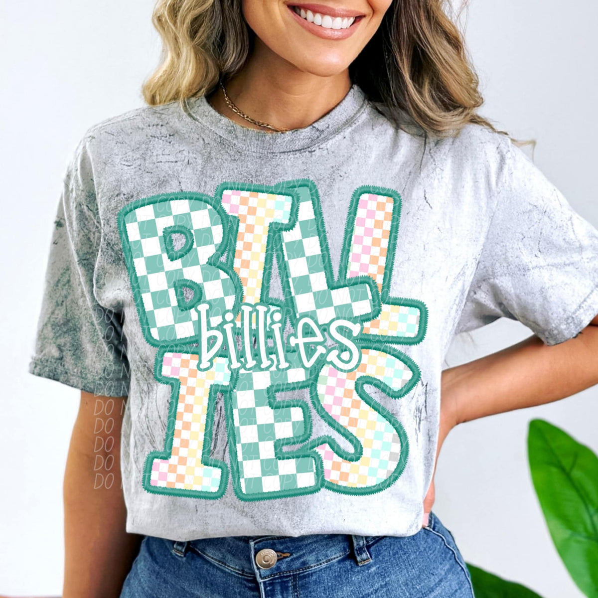 Billies blue and colorful checkered (CITY) 85487 DTF transfer