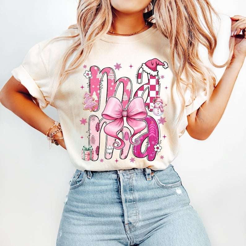 Mama stacked pink Christmas 62232 DTF transfer