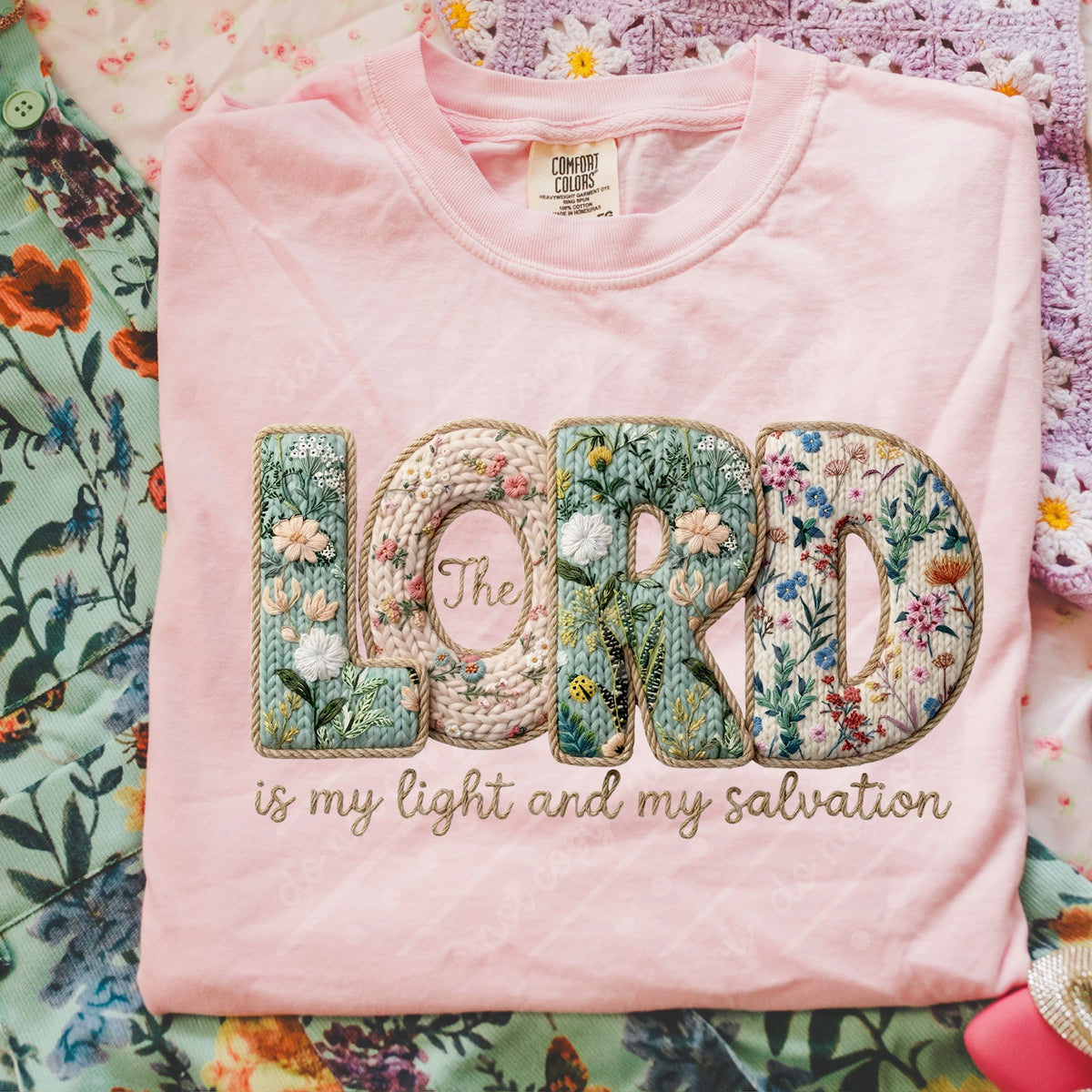The lord is my light faux embroidery flowers Tuesday Deal DTF