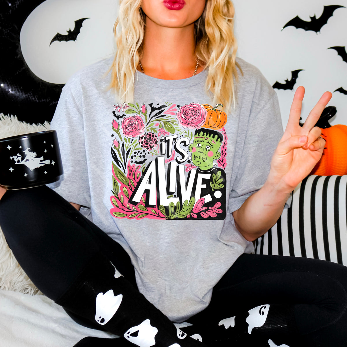 Its Alive Frankenstein and florals 110912 DTF transfer