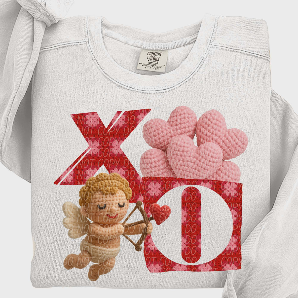 Xoxo Faux crochet cupid (red) (city) DTF transfer