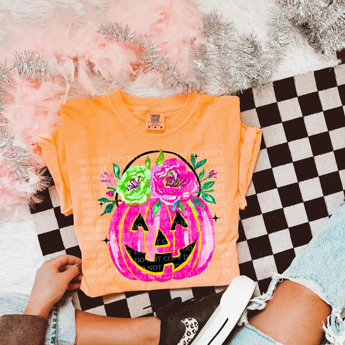 Pink Pumpkin Bucket with abstract florals SCG DTF transfer