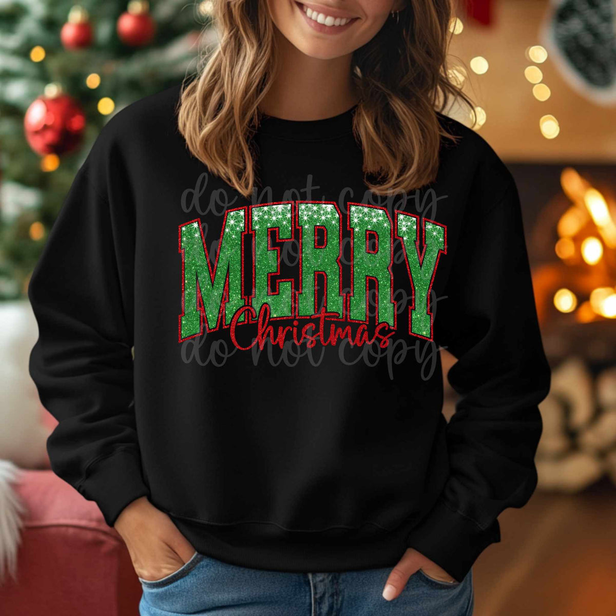 Merry christmas green sequin (parker) 65674 DTF transfer