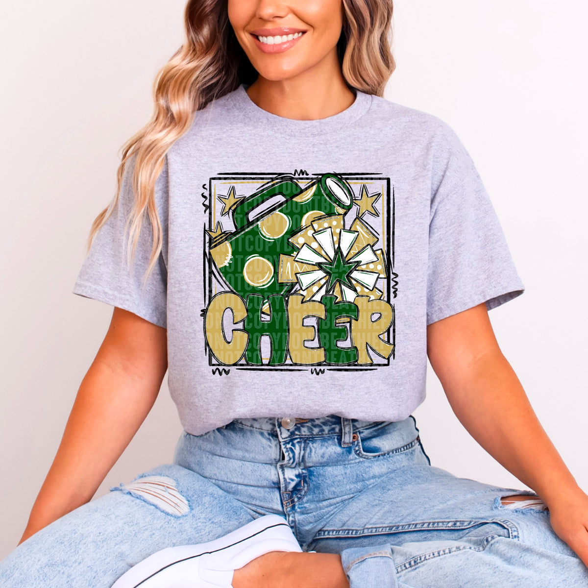 Cheer green and gold with frame (SDD) 99320 DTF transfer