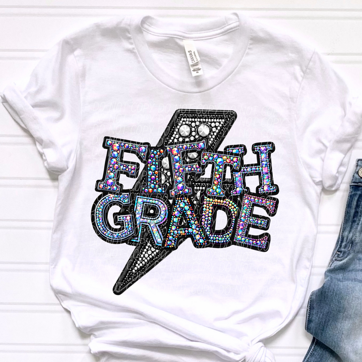 Fifth grade lightning bolt rhinestones (city) 45283 DTF transfers