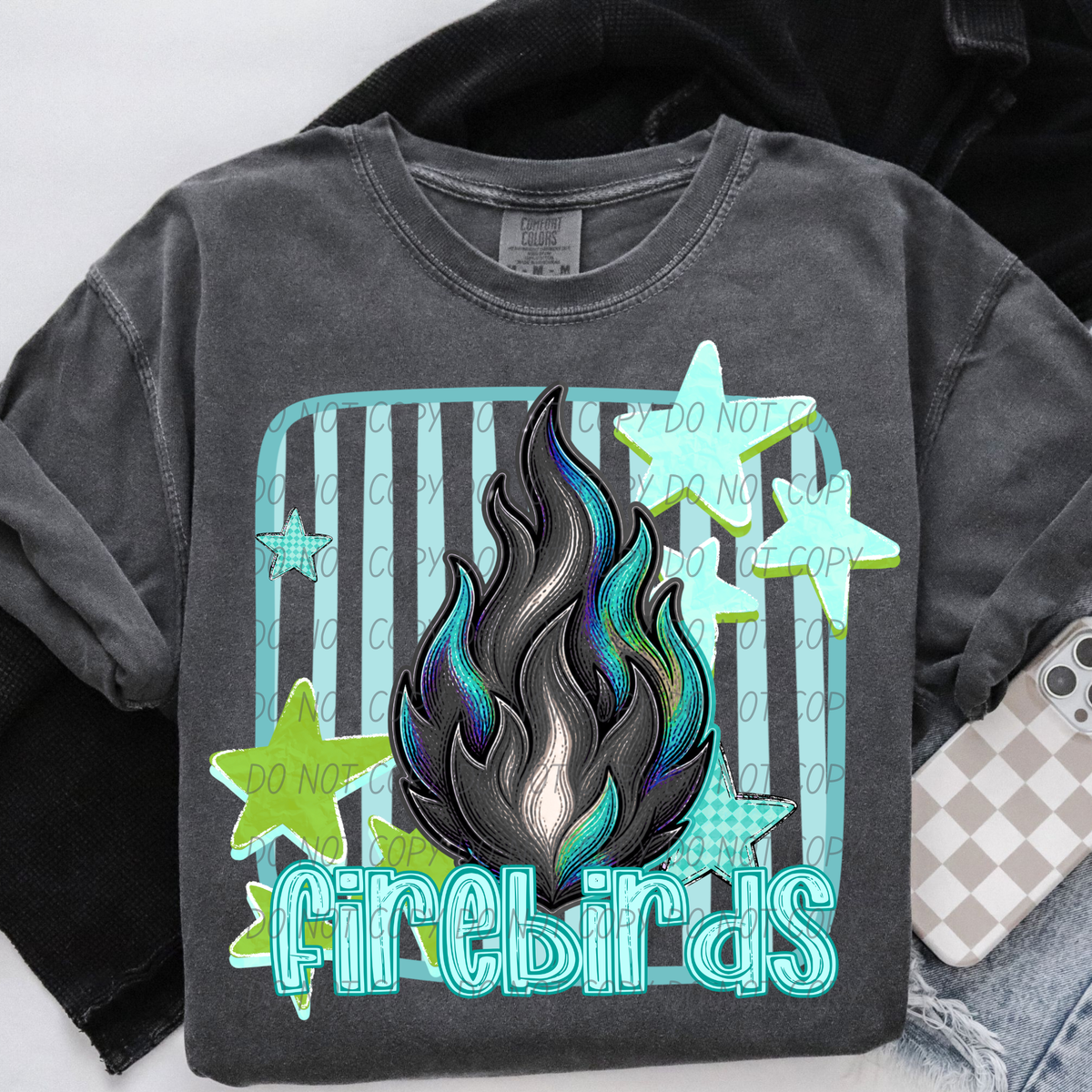 firebirds blue stars and stripes blue font (CITY) DTF Transfer