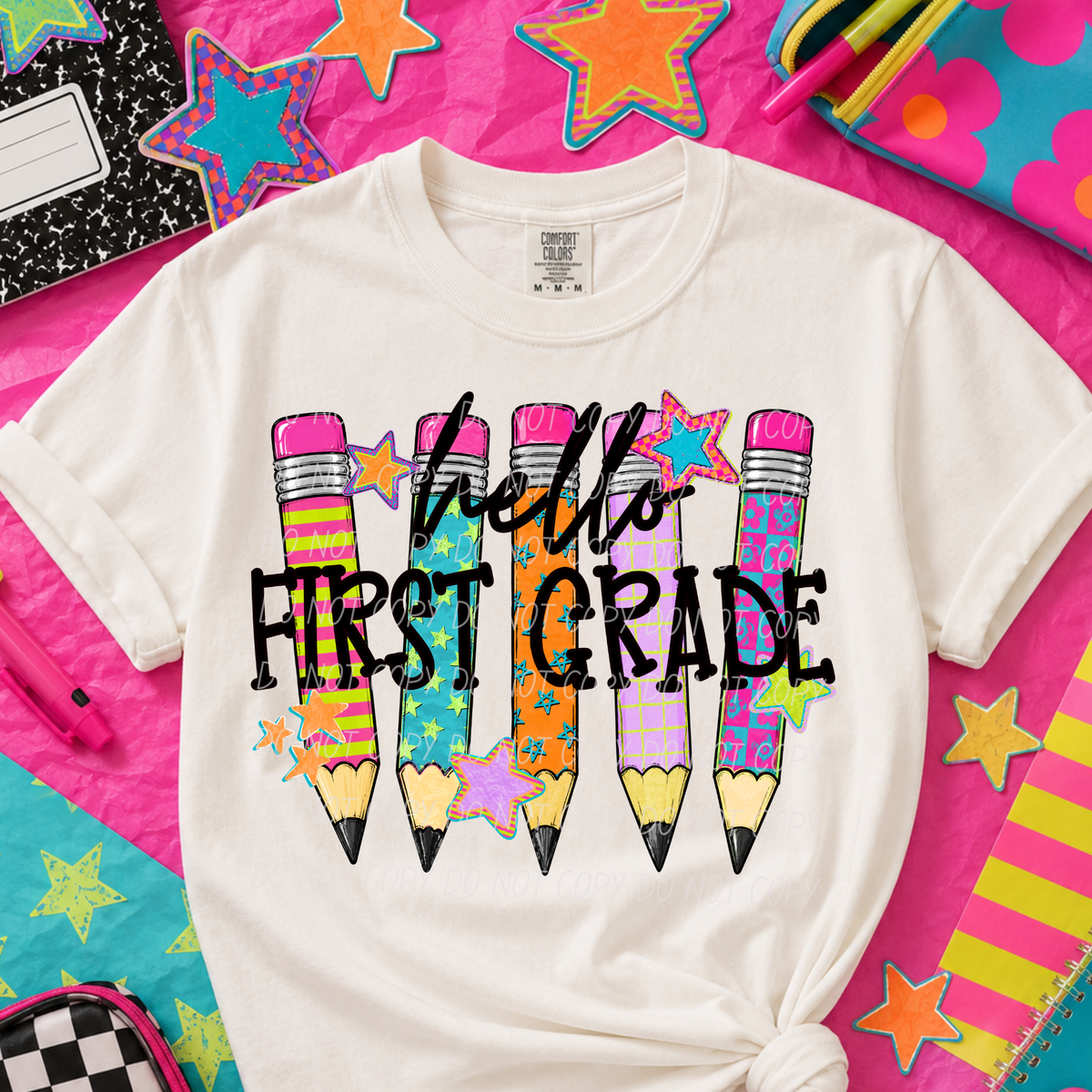 Hello first grade colorful pencils (City) DTF Transfer