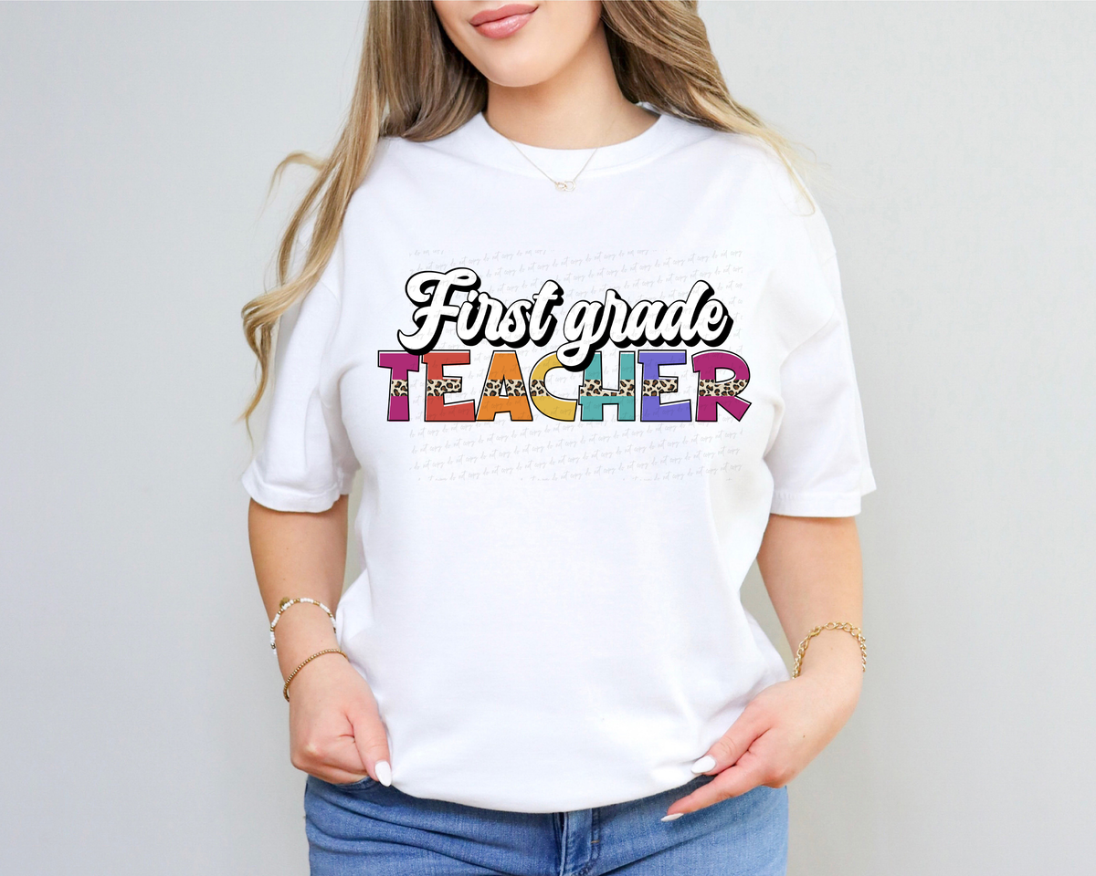 First Grade Teacher Stripe Leopard Font 116395 DTF Transfer