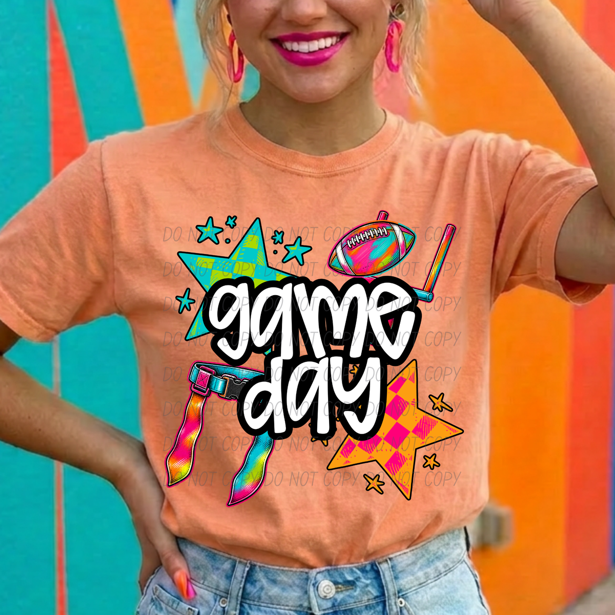 Game day flag football neon checker (City) DTF Transfer