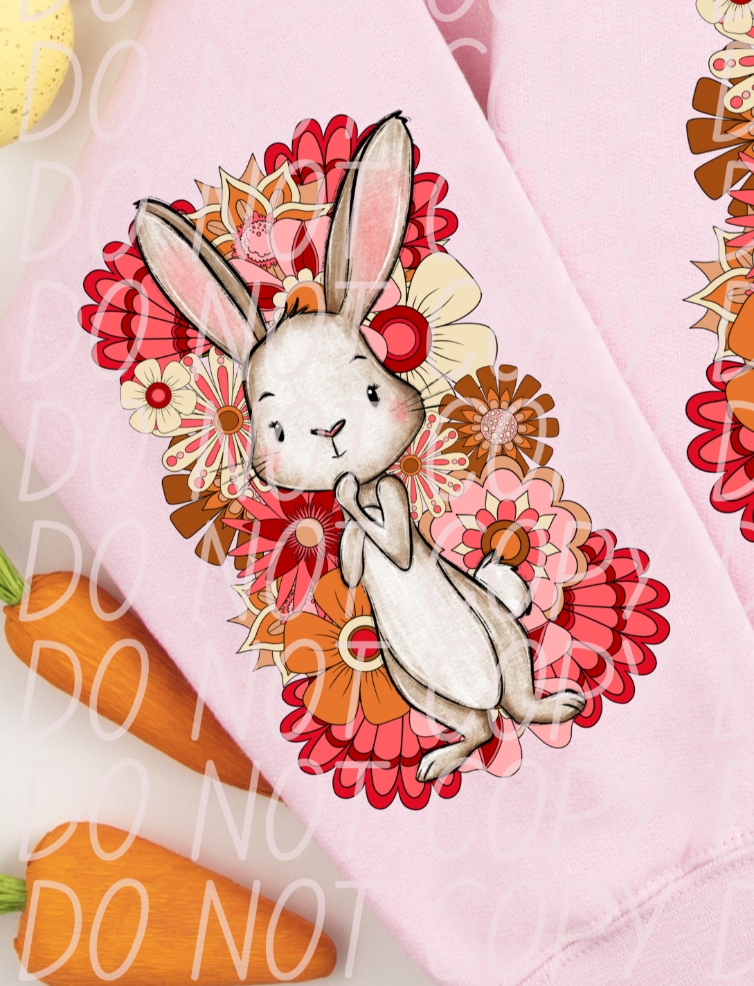 Floral Retro White Bunny SLEEVE (City) 102465 DTF transfer