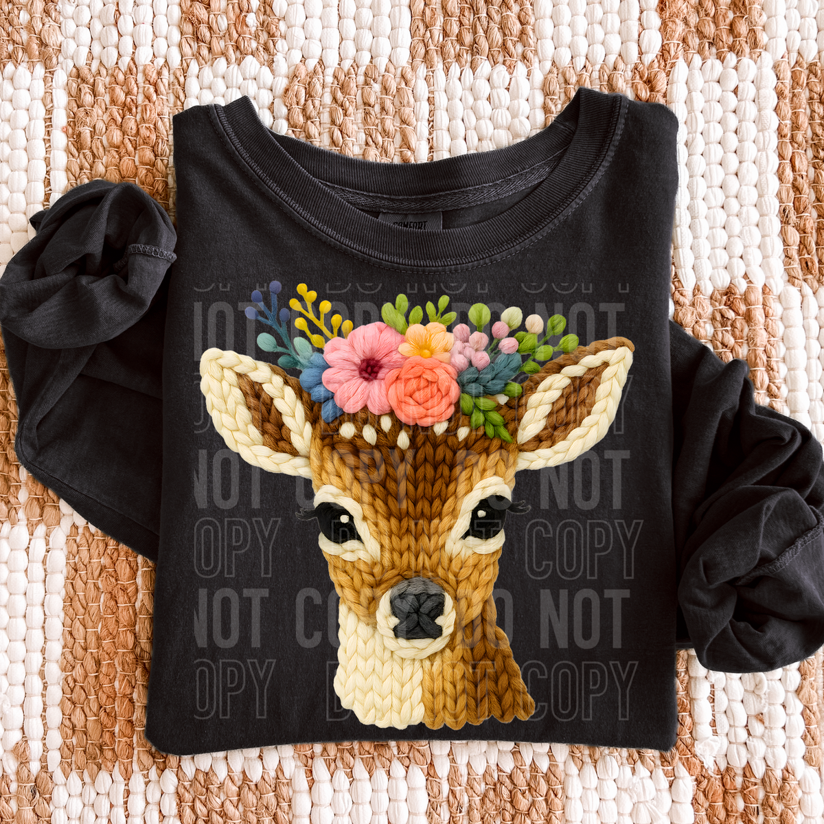 Faux yarn deer with florals (SBB) DTF TRANSFER