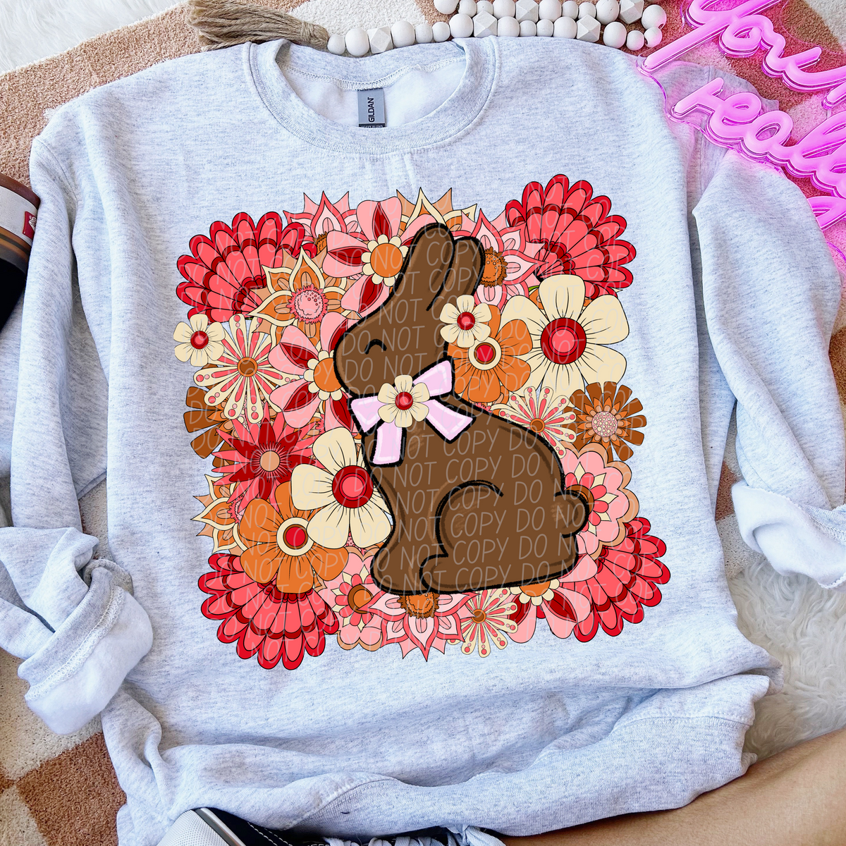 Floral Retro Chocolate Bunny (City) 102463 DTF transfer