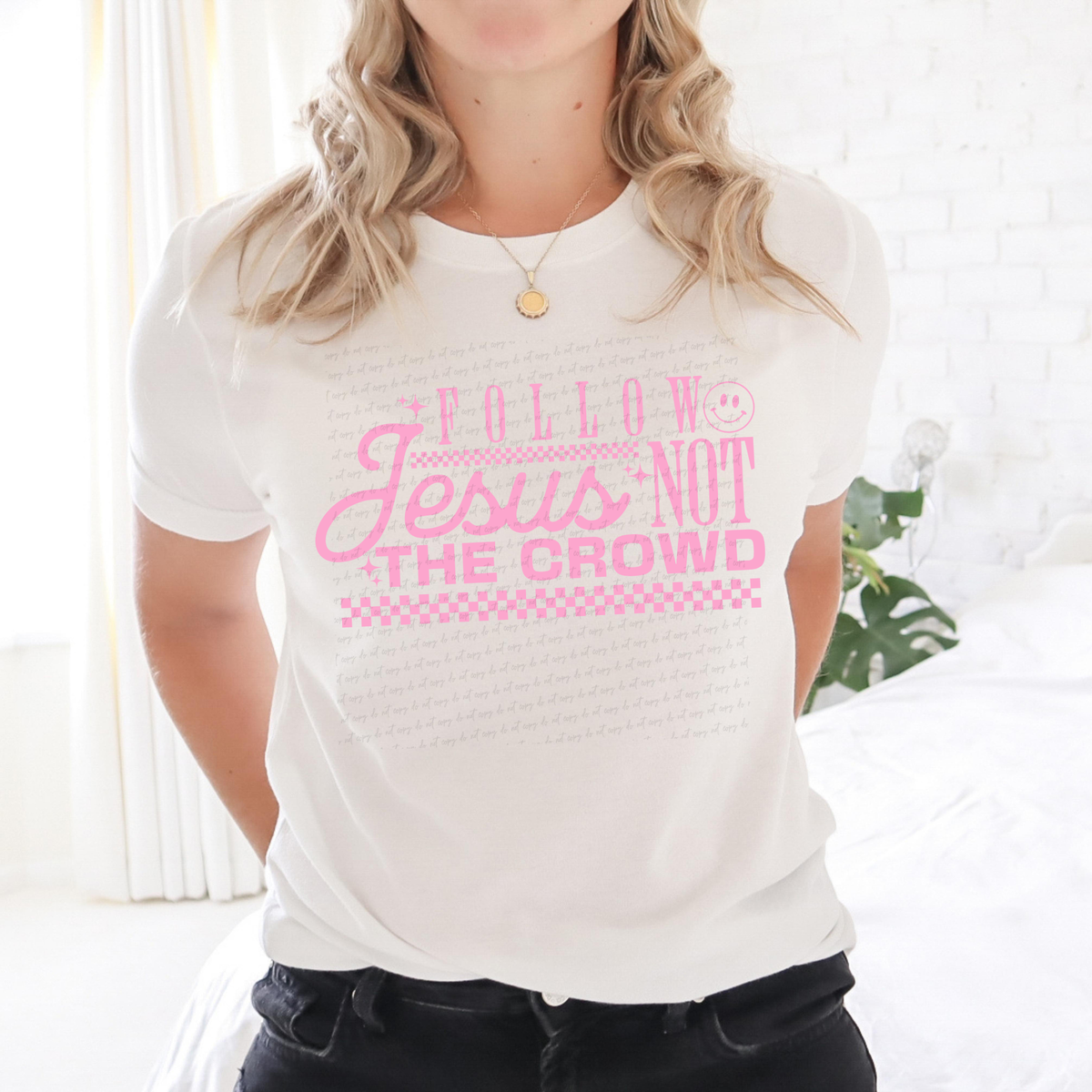 Follow Jesus Not The Crowd PINK 117757 DTF transfer