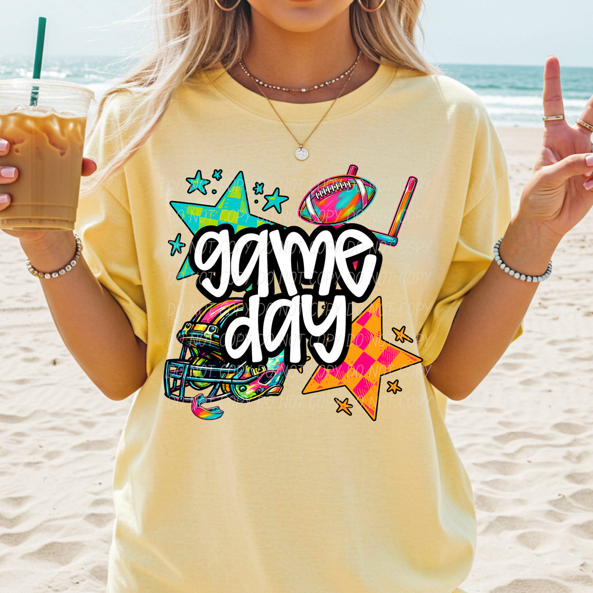 Game day football neon checker (City) DTF Transfer