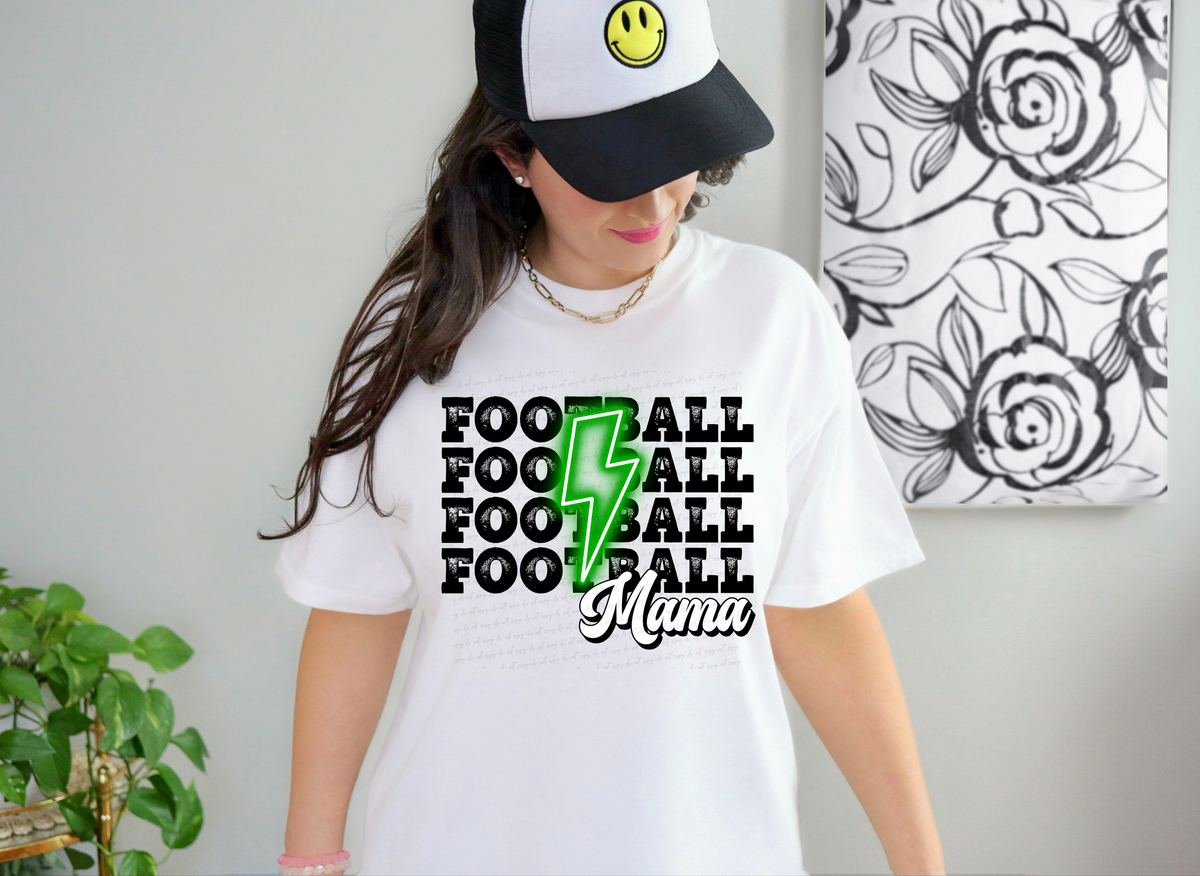 Football Mama Stacked Green Lightning Bolt 116401 DTF Transfer
