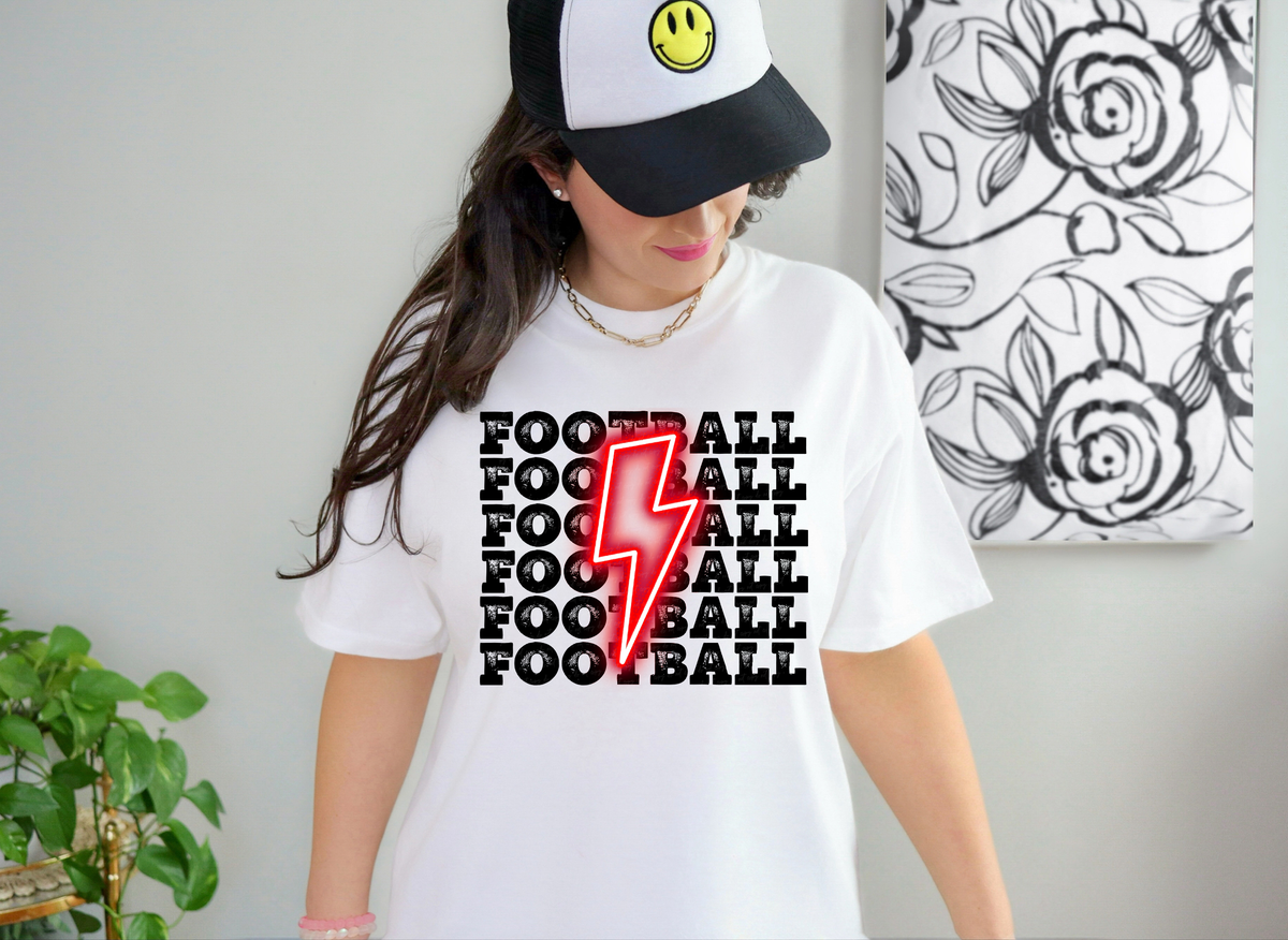 Football Stacked Red Lightning Bolt 116402 DTF Transfer