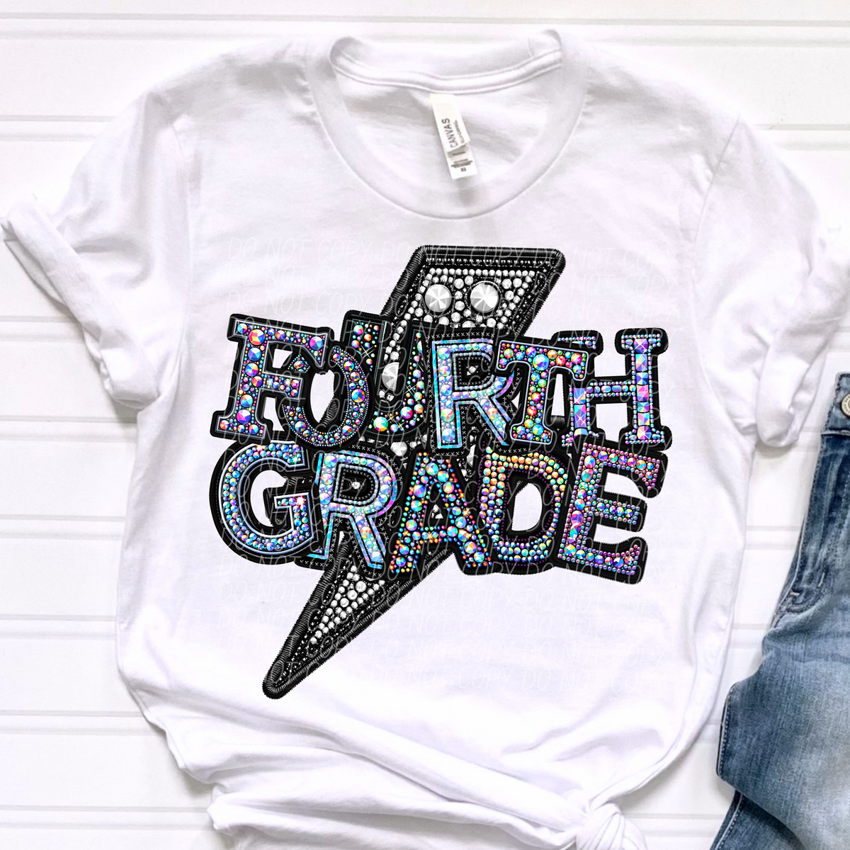 Fourth grade lightning bolt rhinestones (city) 45281 DTF transfers