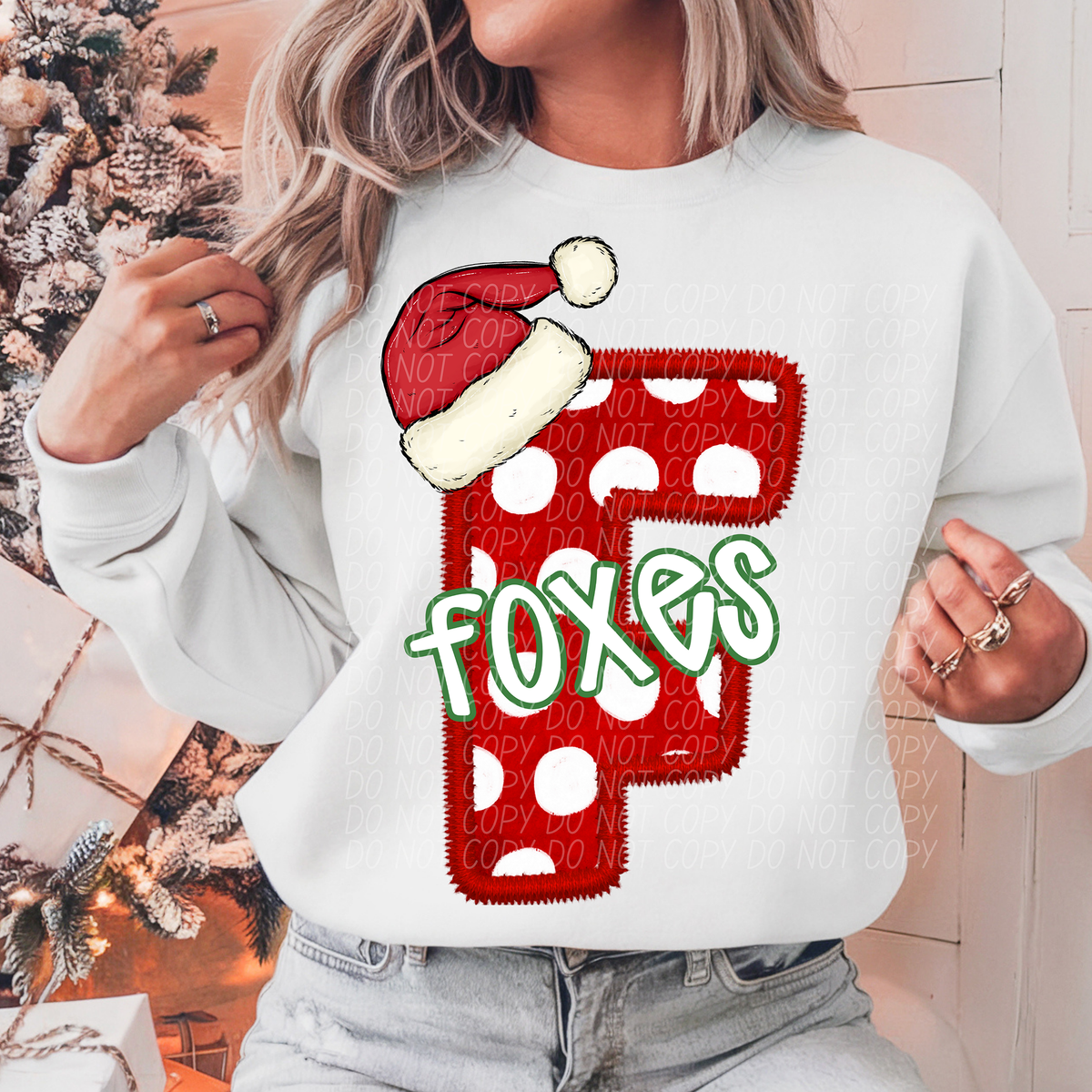 F Foxes Christmas Faux Embroidery (CITY) 66300 DTF transfer