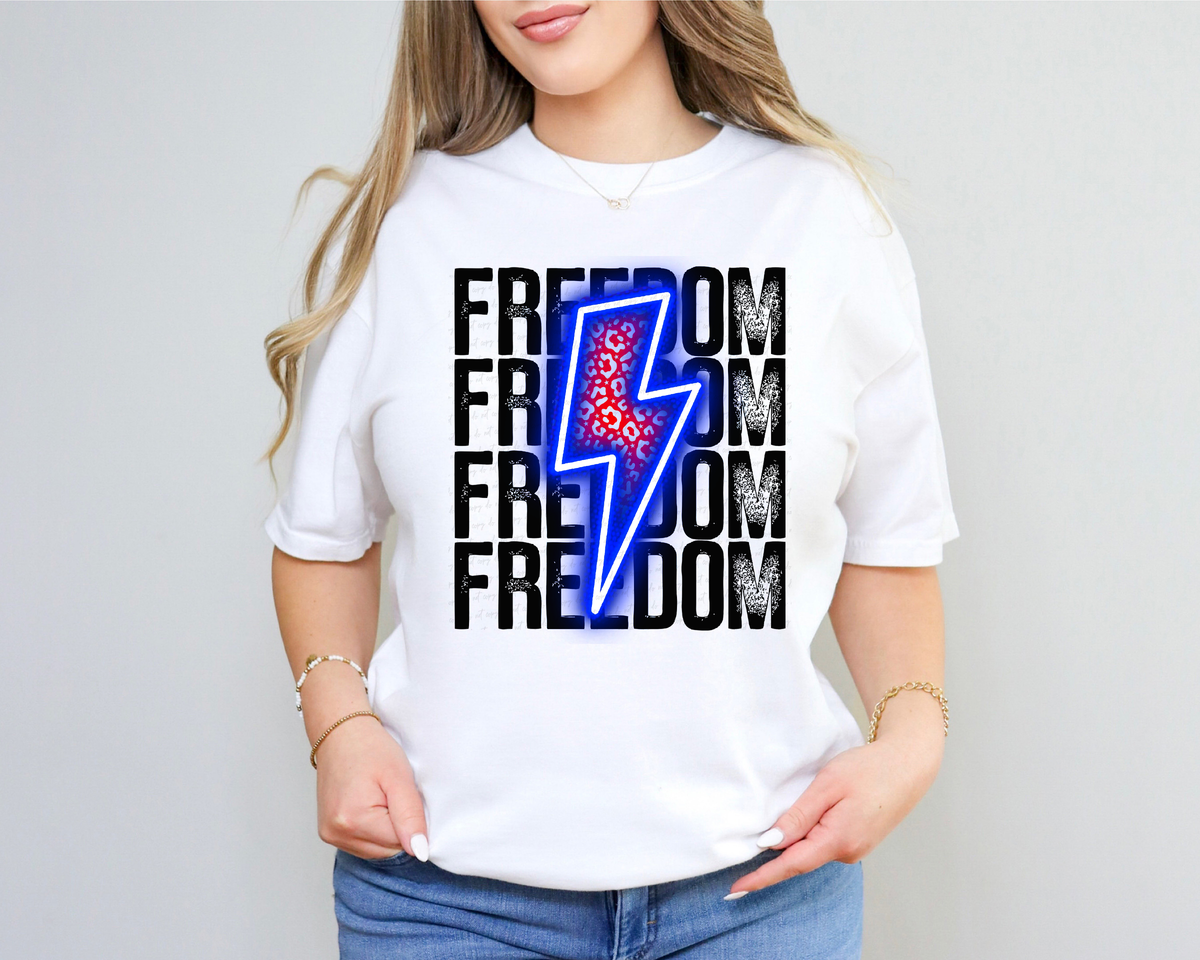 Freedom Stacked with Red Leopard Lightning Bolt 116405 DTF Transfer