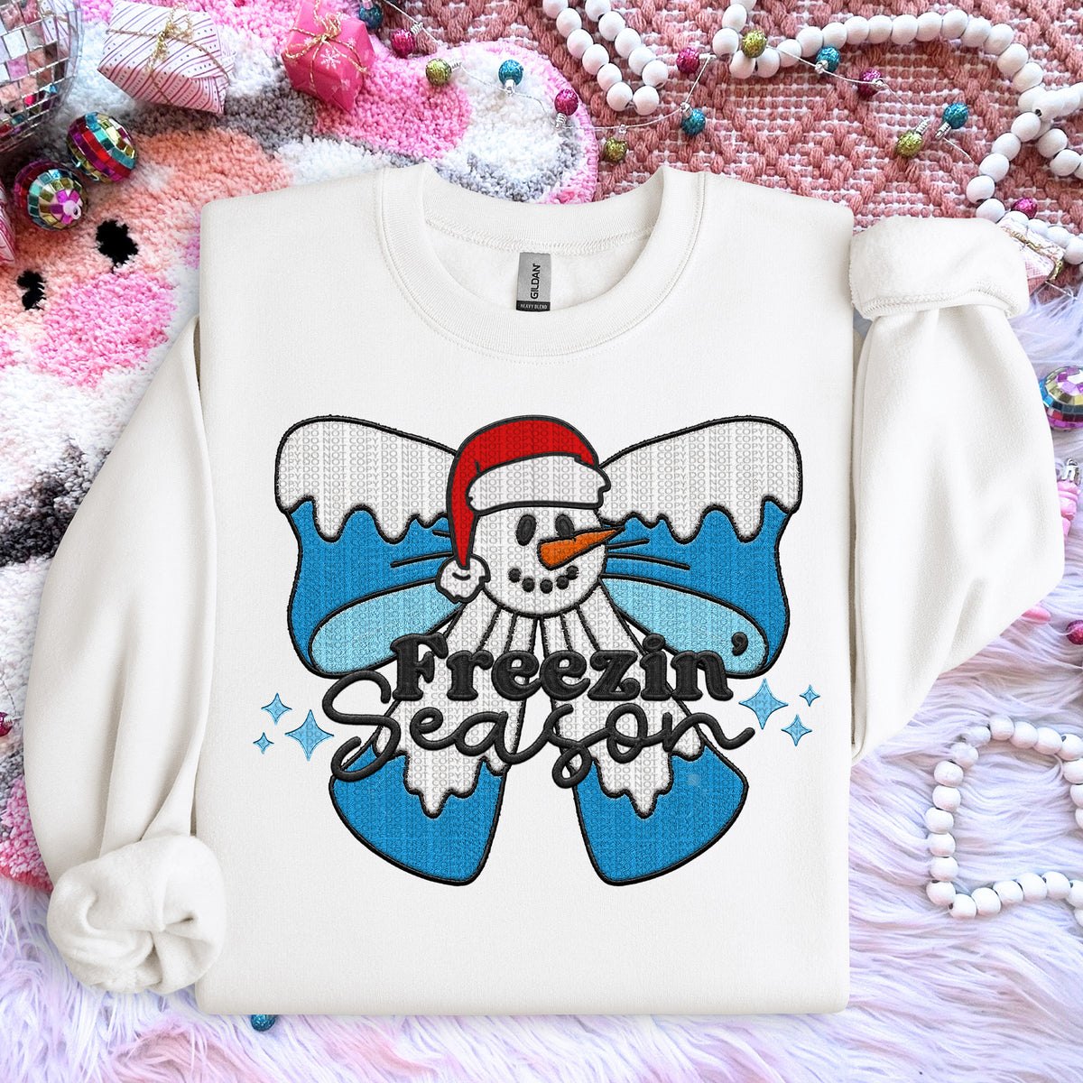 Freezin' Season Blue Bow Sparkle (Front Print) 69700 DTF transfer