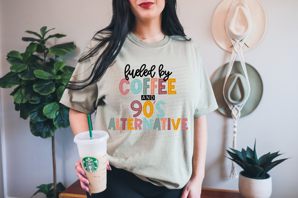Fueled By Coffee and 90s Alternative 116409 DTF Transfer