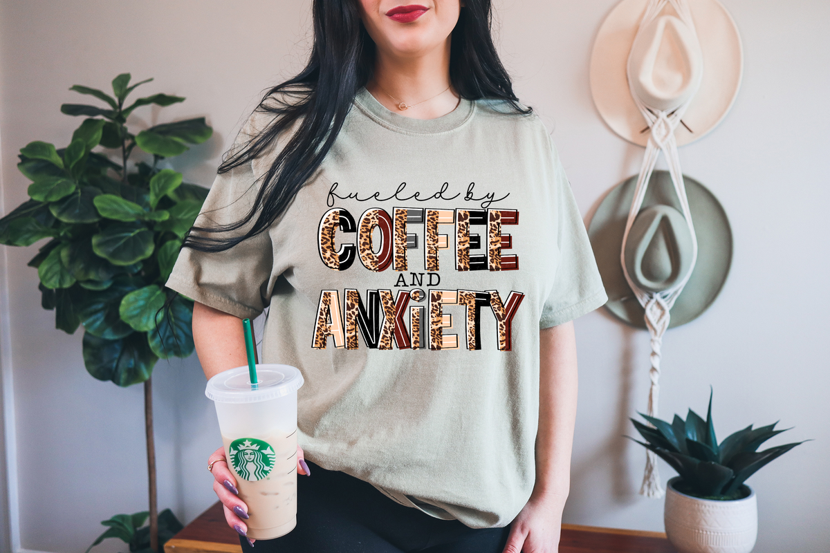 Fueled By Coffee and Anxiety Brown Leopard Font 116412 DTF Transfer