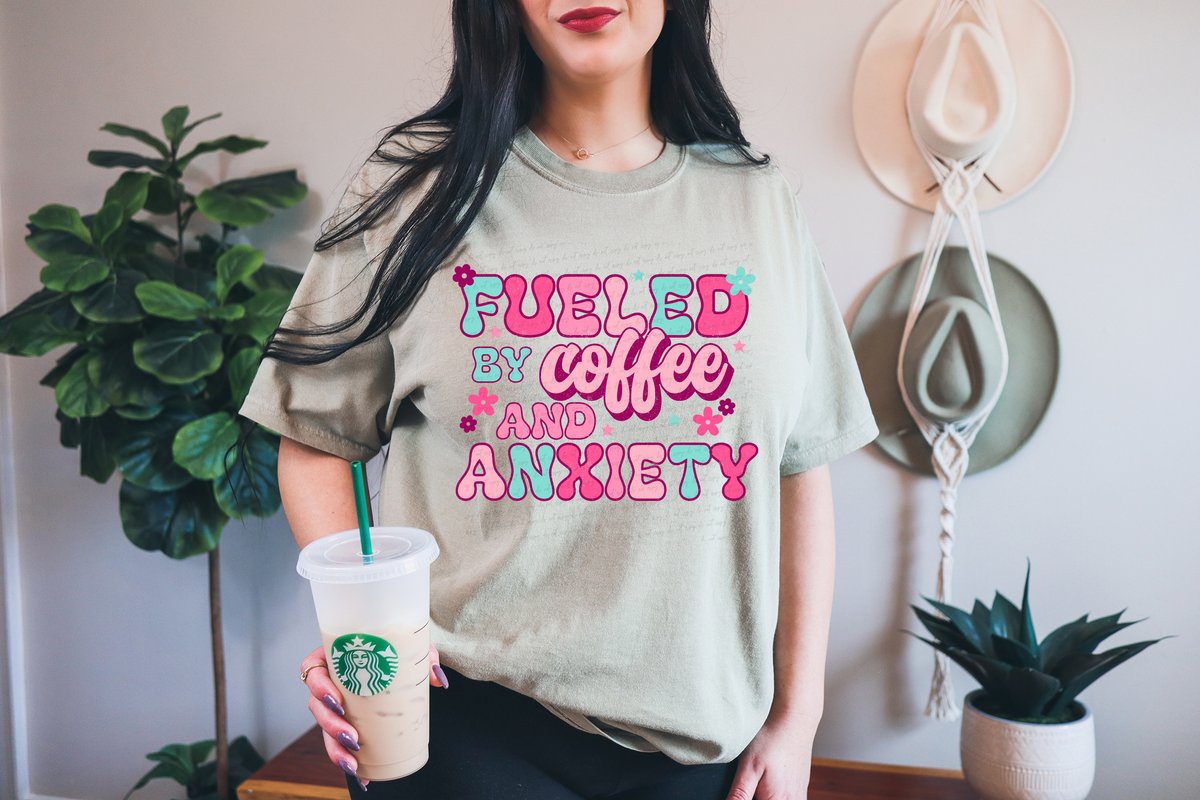 Fueled By Coffee and Anxiety Pink Retro Font 116411 DTF Transfer