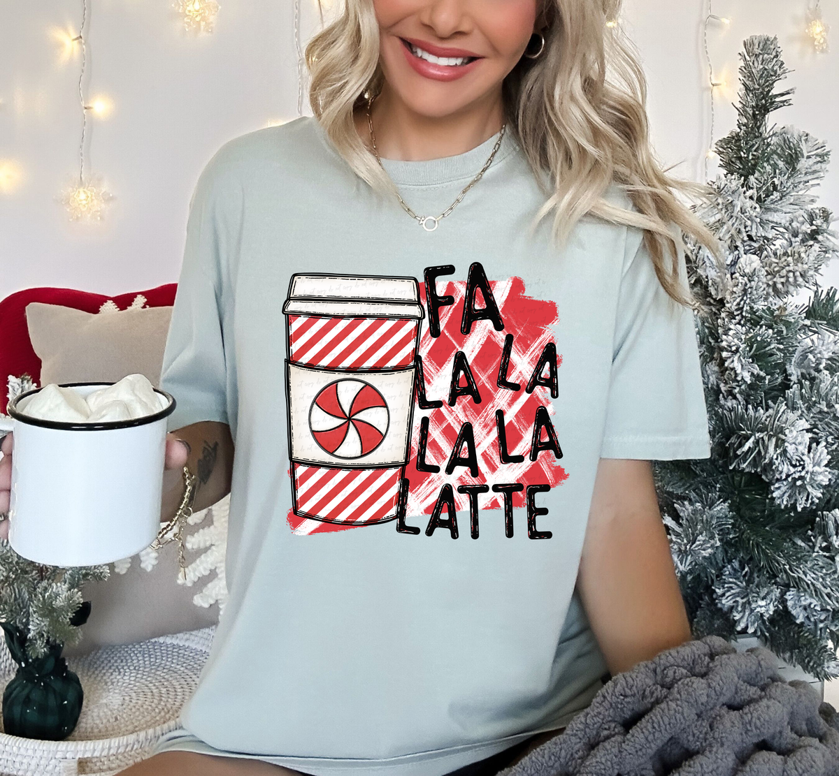 Fa La La La La Latte Red Stripes Cup 115832 DTF Transfer