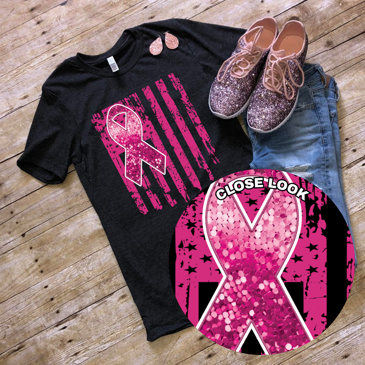 Pink flag (sequin affect with ribbon) 10094 DTF TRANSFERS