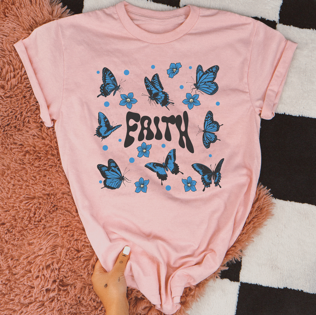 Faith Blue Butterflies Floral 110110 DTF transfer