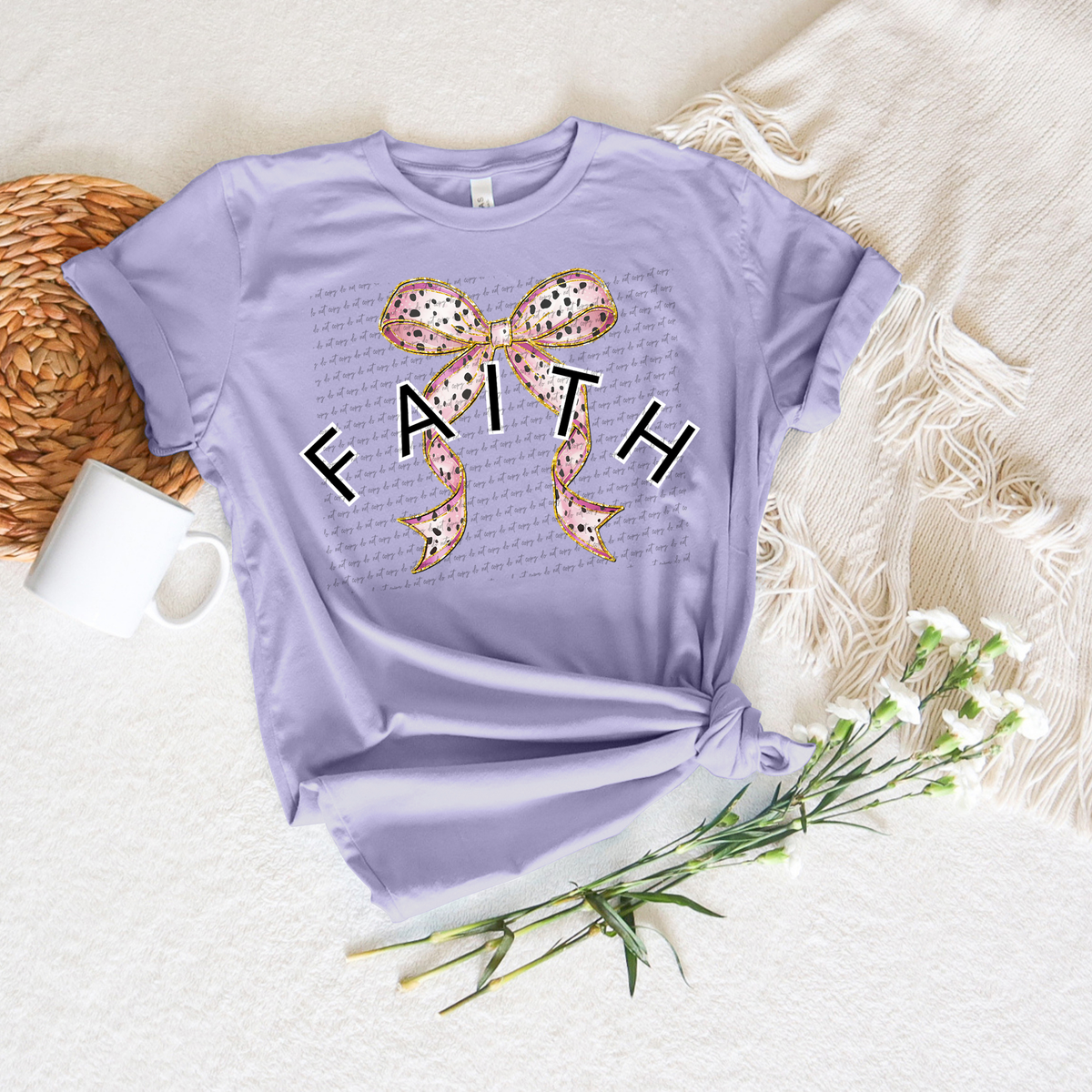 Faith Curly Pink Ribbon White Outline 76324 DTF Transfer
