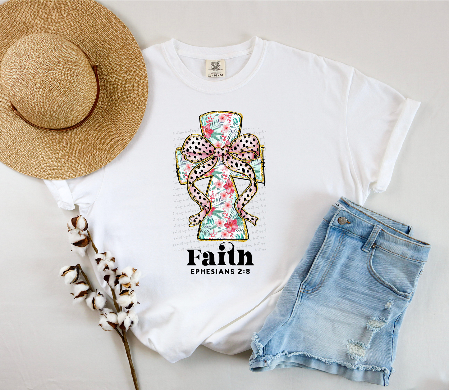 Faith Ephesians 2:8 Floral Cross Bow 76118 DTF Transfer