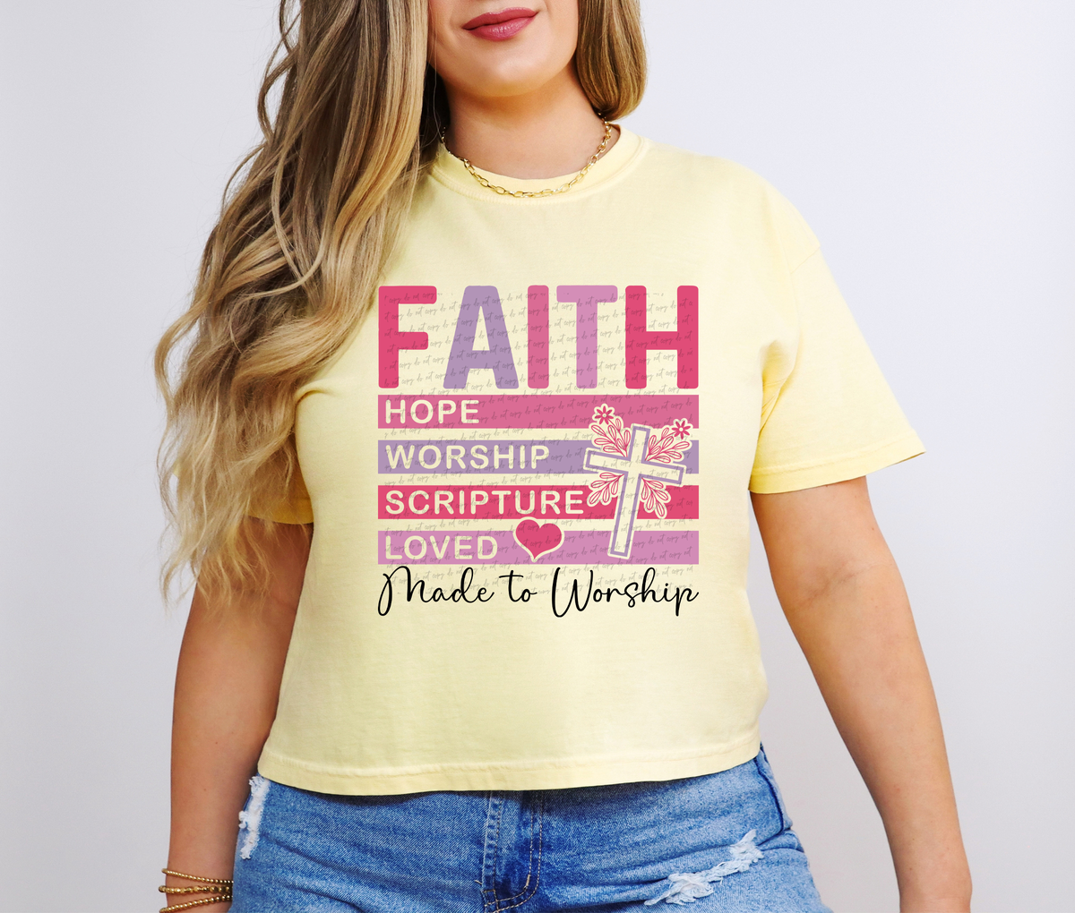 Faith Hope Worship Scripture Loved Made To Worship Pink Blue Purple Stripes 76637 DTF Transfer