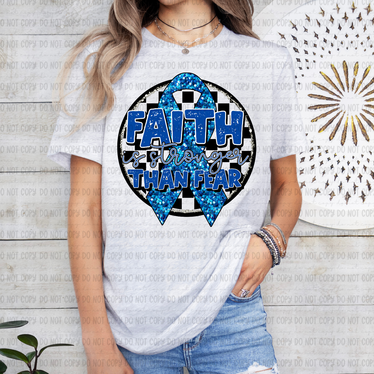 Faith is stronger than fear blue (Revel) 109567 DTF transfer