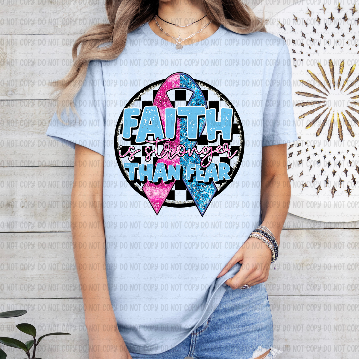Faith is stronger than fear pink blue (Revel) 109570 DTF transfer
