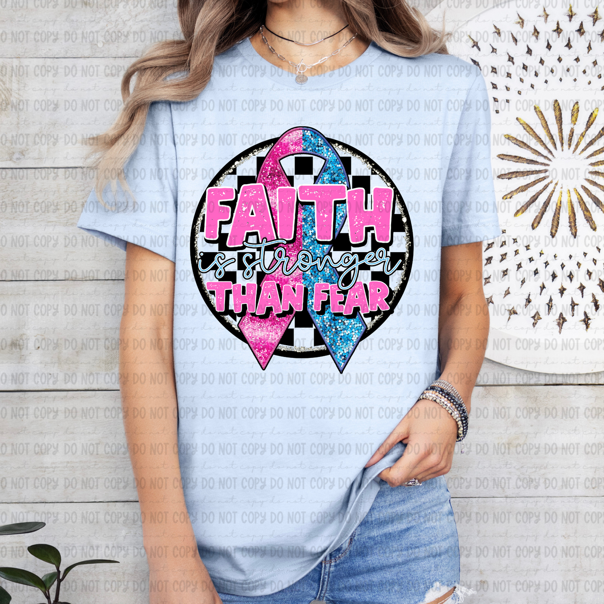 Faith is stronger than fear pink blue 2 (Revel) 109571 DTF transfer