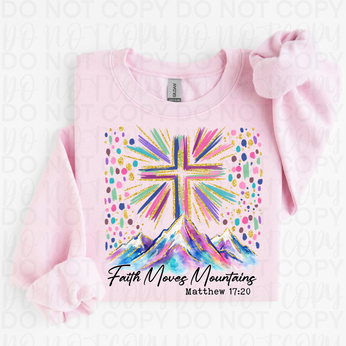 Faith moves mountains (colorful dots cross and mountains) (UAC) DTF Transfer
