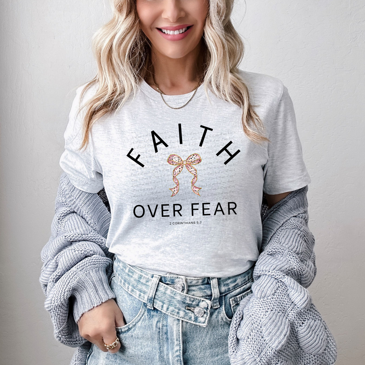 Faith Over Fear Curly Ribbon 2 Corinthians 5:7 Black 76120 DTF Transfer