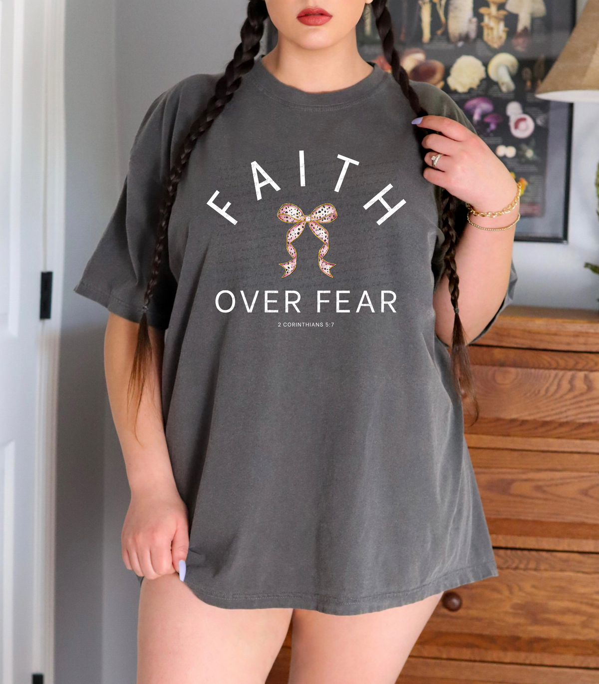 Faith Over Fear Curly Ribbon 2 Corinthians 5:7 White 76121 DTF Transfer